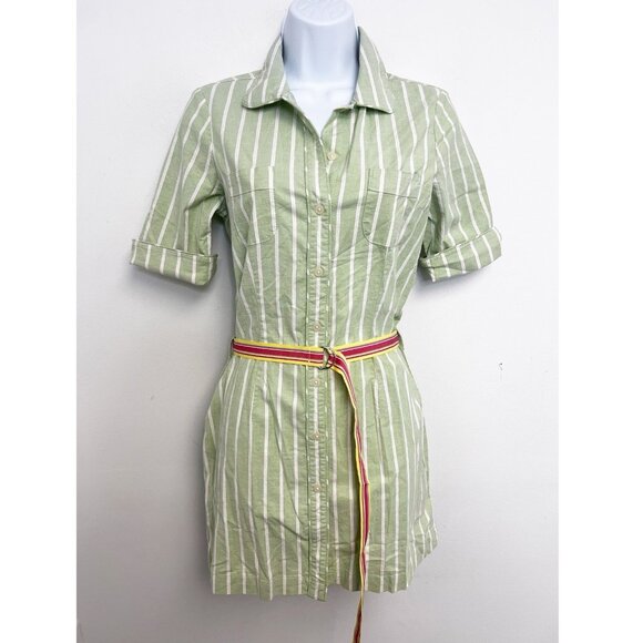 old navy 2005 preppy Y2K cotton striped shirt dress Belted Sz 1 NWT - Picture 1 of 12
